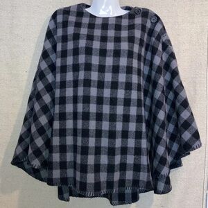 Stormy Kromer Wool Buffalo Plaid Poncho Cape Shawl Gray Black New Women’s OS